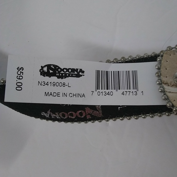 Nocona Western Womens Belt Leather Beige Croc Stud Onyx Rhinestones 44\